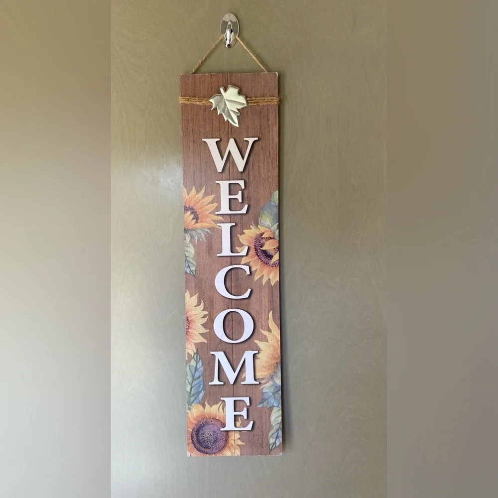 NWT Sunflower 3 Piece Fall Decorations Welcome Sign and Shelf Sitters
